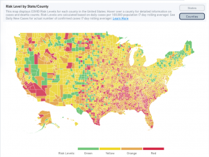 Heat map of COVID risk in US by county