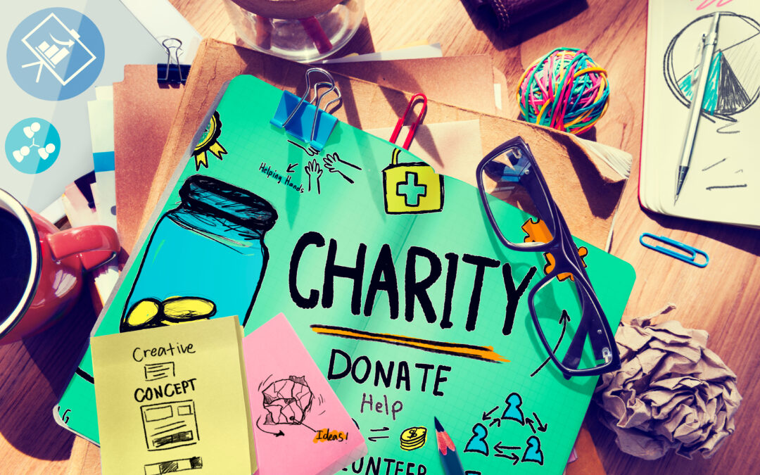 Colorful drawing of different descriptions of charitable giving
